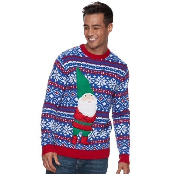 33 Degrees Sweater L Gnome Fair Isle Christmas Holiday Party Ugly Funny Warm - Picture 1 of 9